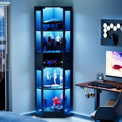 Vetrina 57x40x165 cm nera in MDF e vetro con LED, porte in vetro e sensore di movimento (1/5)