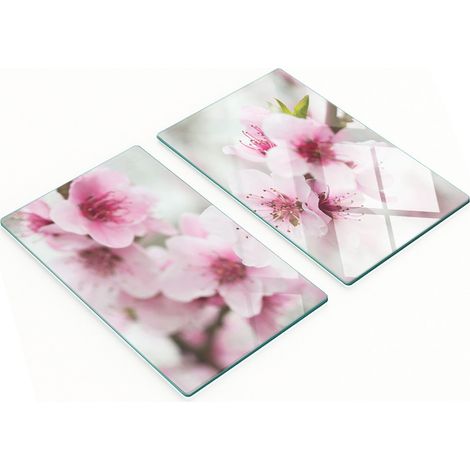 Tableros decorativos multifuncionales de vidrio templado con dise帽o de flores de cerezo, 2x30x52 cm.