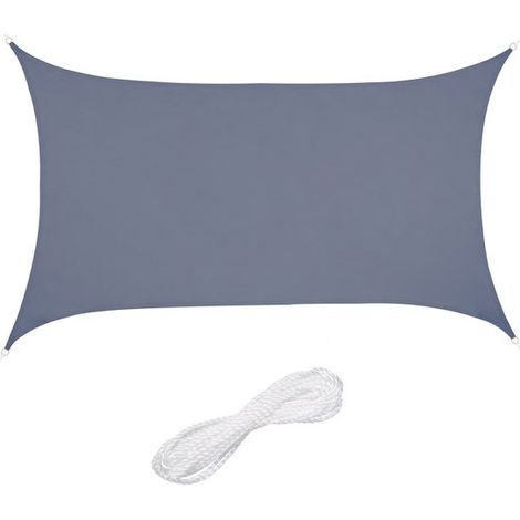 Rechteckiges Sonnensegel 2 x 3 m Polyester wasserabweisend für Garten und Balkon mit Seilen dunkelgrau (1/5)