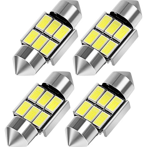 Lot de 4 ampoules LED 31 mm, blanc pur, éclairage intérieur de voiture, puces CANBUS 6-SMD 5730, plafonniers à guirlande