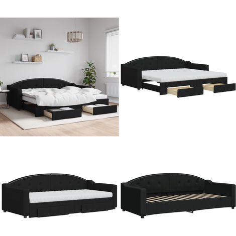 Tagesbett Ausziehbar mit Schubladen Schwarz 90x200 cm Stoff - Schlafsofa - Doppelbett (1/5)