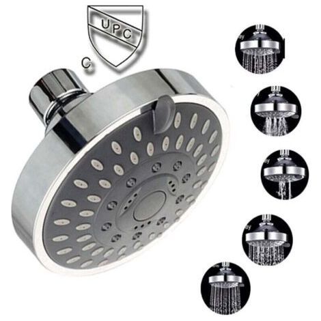QORVA
-Pommeau de douche chromé orientable, Pomme de douche pluie ronde en acier tête de douche miroir face,..