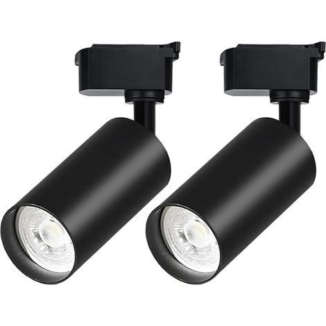 Schwarzer LED-Schienenstrahler mit zwei 20-W-Lampen, dimmbar (Schiene nicht im Lieferumfang enthalten) – Kompatibel mit H-Schienen – Kaltweiß (6000 K) – Deckenstrahler für den Innen- und Gewerbebereic (1/5)