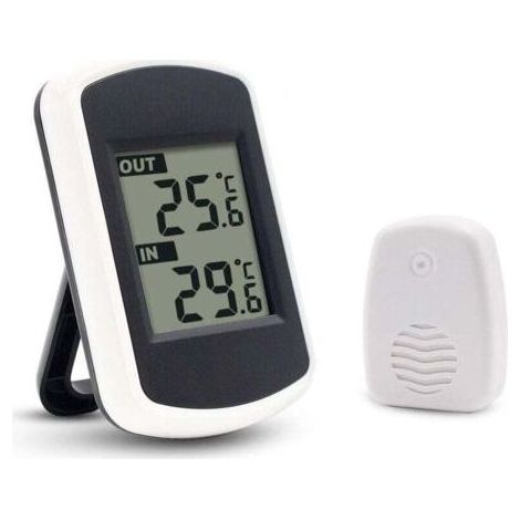 Kabelloses digitales LCD-Thermometer für den Innen- und Außenbereich mit Mini-Umgebungstemperatursensor. Präzises Wettermessgerät für Zuhause, Schlafzimmer und Büro. Kompaktes, weißes Design. (1/5)