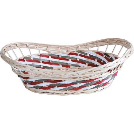 Cesto ovale in vimini multicolore con manici incorporati, 48x34H12/16 cm (kit da 5)