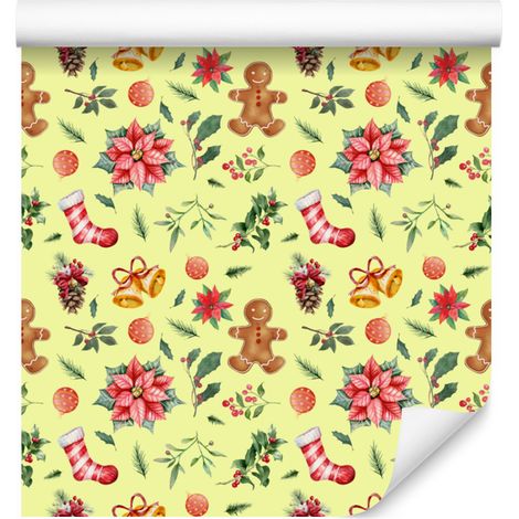 Papier peint crème et citron vert pour Noël, pour salon et chambre, 50 x 1000 cm (1/5)