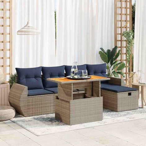 Set sofás jardín y cojines 6 pzas ratán sintético acacia negro vidaXL (1/5)