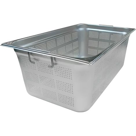 Bac gastronorme perforé GN 1/1 - 200 poignées escamontables en inox REDFOX - GND 1/1-200 U - REDFOX