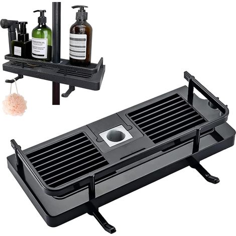 Crochets Stockage Organisateur Suspendu Multifonctionnel Plateau, Etagere de Douche Sans Percage, Murale Douche Salle de Bain Rangement Organisateur -Adapte le Rail de 24-25mm(Noir) (1/5)
