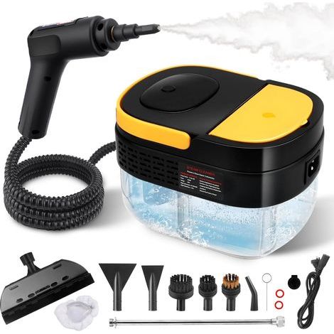 Nettoyeur Vapeur, Manche Réglable Sur 3 Niveaux, Chauffe En 15 Secondes, Avec 10 Accessoires — 2500W, Jaune (1/5)