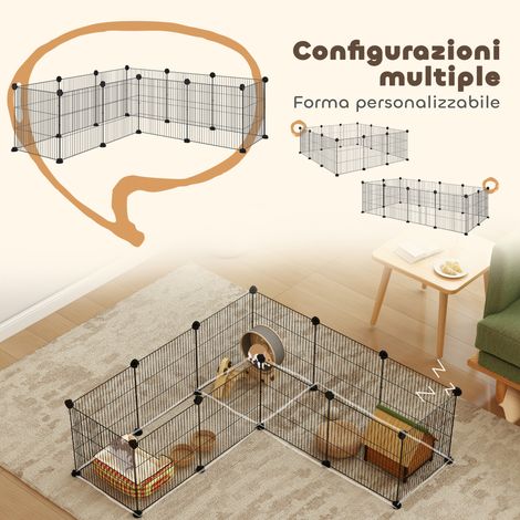Enclos modulaire pour animaux. composé de 12 panneaux de 35 x 35 cm aux bords arrondis. en métal et ABS. dimensions : 140 x 70 x 35 cm. noir. (1/5)