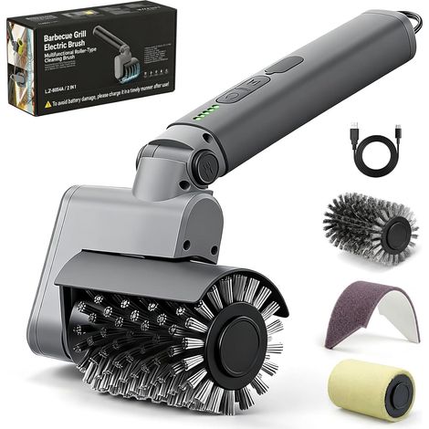 Brosse électrique pour barbecue 3 en 1 – Nettoyeur de barbecue sans fil avec poils en acier inoxydable, rechargeable, étanche, accessoire de barbecue pour un nettoyage facile de la (1/5)