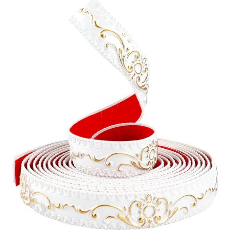 Bordure murale autocollante 5 m – Moulure flexible 3D, garniture papier peint dorée (Blanc et Or, 3,6 cm)