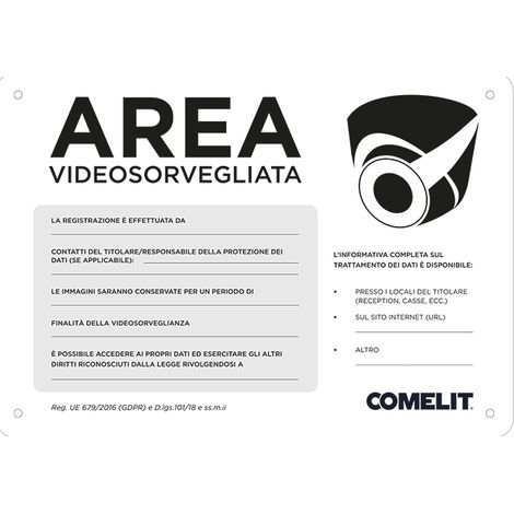 Cartello area videosorvegliata in italiano Bianco Comelt 43500C