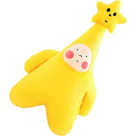 Coussin en peluche doux et agréable au toucher, motif poupée à expressions mignonnes, pour lit, canapé ou voiture, jaune étoile, 62 cm (1/5)