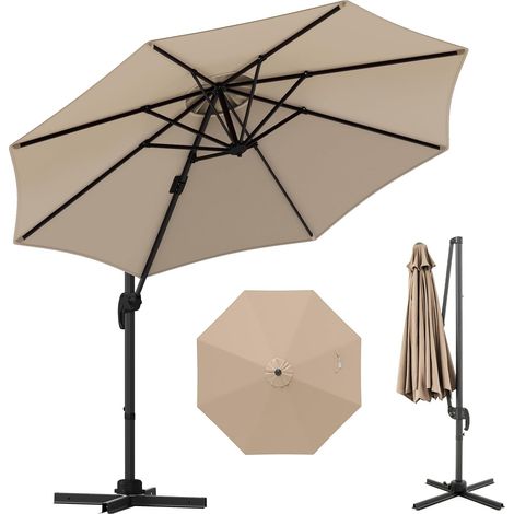 Parasol déporté rond 360° inclinable grande taille Beige
