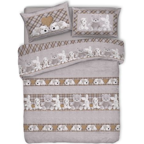 Copripiumino parure sacco e federa 100% cotone singolo e matrimoniale Fantasia peluche Beige - Singolo