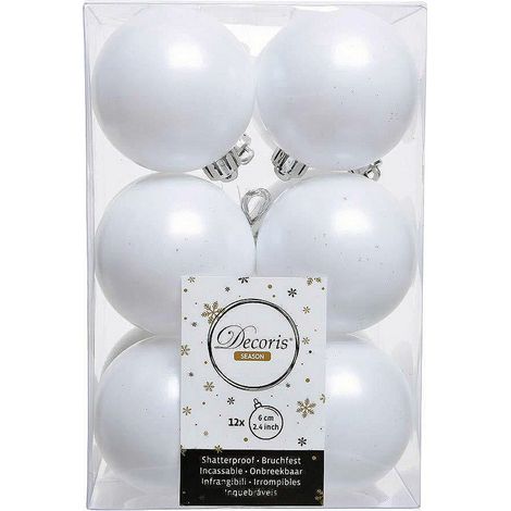 Caja de 12 Bolas Blancas Decorativas para Árbol de Navidad Ø6cm (1/2)