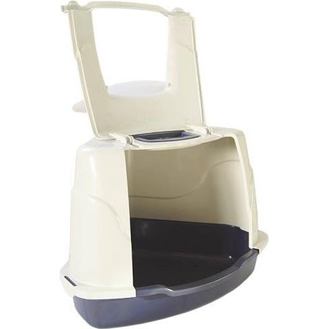 Arenero triangular cerrado puerta abatible para gatos, incluye filtro de carbono, paleta y asa de transporte. (1/5)