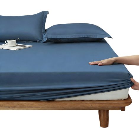 Drap Housse - 150x200 cm - Bonnet 30 cm - 100 % Polyester Microfibre - Bleu Nuit - 1 Pièce (1/5)