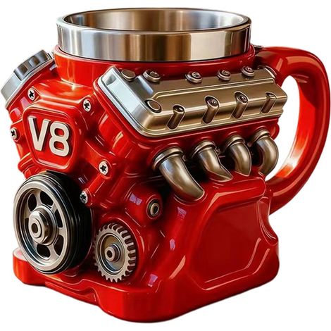 Tasse En Résine Modèle Moteur V8 - Intérieur Acier Inoxydable - 350 ml - Décoration Atelier Garage Bureau - Cadeau Automobile - 1 Pièce (1/4)