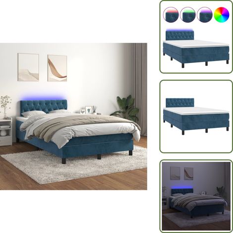 Letto con materasso - vidaXL Letto a Molle con Materasso e LED Blu Scuro 120x200cm - Letto con testiera regolabile