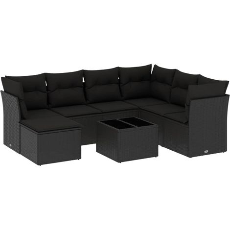 Set Divani da Giardino con Cuscini 8 pz Nero in Polyrattan vidaXL (1/3)