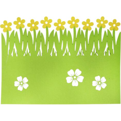 Serviette de table printanière en feutrine, verte et jaune, 41×30 cm (1/4)