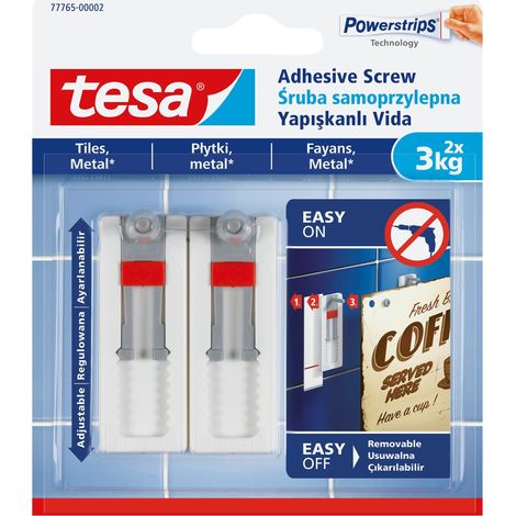 Tesa 77765 – 00002 – 00 regolabile adesivo rimovibile, per piastrelle, metallo e superfici lisce, bianco (1/5)