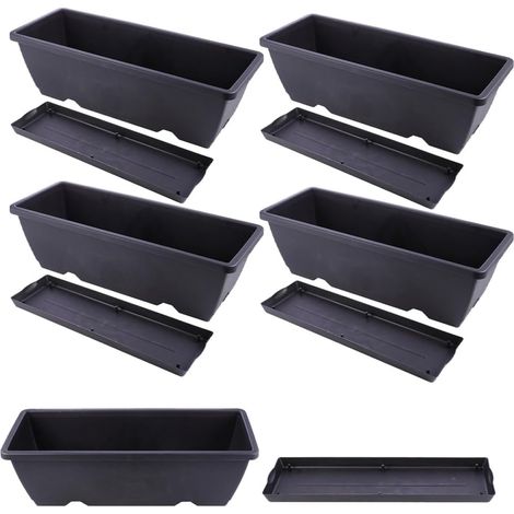 Pots Rectangulaires en Plastique Lot de 5 Bec Verseur et Pieds Élevés, Jardinières pour Plantes d'Extérieur et Balcon, Convient pour Culture de Légumes et Fleurs (1/5)