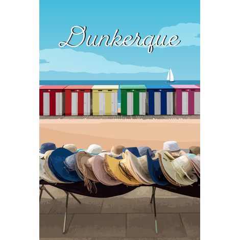 Tableau sur toile illustration cabines plage de Dunkerque 30x45 cm - Impression sur Toile Murale Décorative - Image imprimée en HD sur Toile - Toile sur Châssis en Bois FSC - Fabriqué en France (1/5)