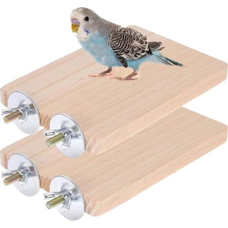 Plataforma de madera para pájaros - Perchas para mascotas - Lugar de descanso para pájaros - Madera natural - 2 piezas de 13x9 cm - Color madera (1/5)