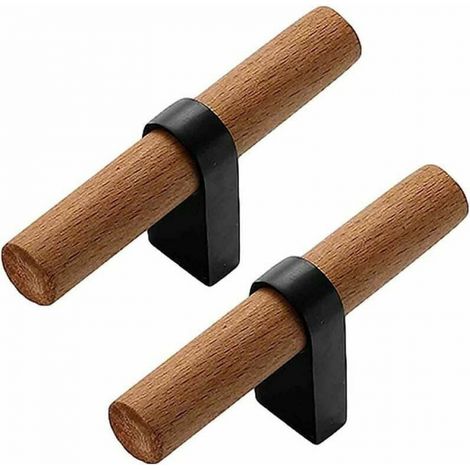 2 Pieces Furniture Handle Wooden Drawer Handles Kitchen Handle T Cupboard Hardware Door Knobs Furniture Handle (1/4)