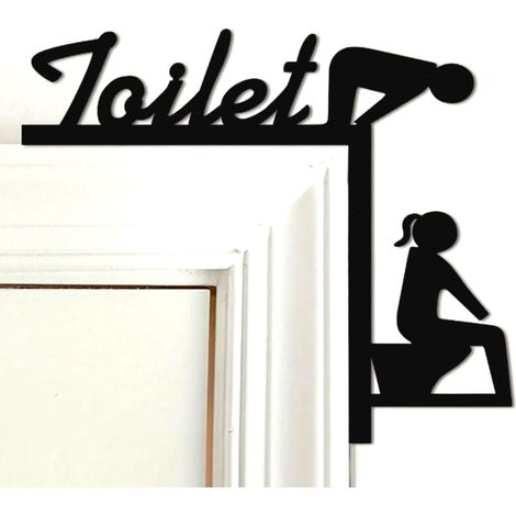 Plaque de WC pour invités - En bois - Suspension sans collage - Pas de perçage - Plaque de porte pour toilettes d'invités - Décoration d'intérieur - Pour toilettes de salon - Noir (1/5)
