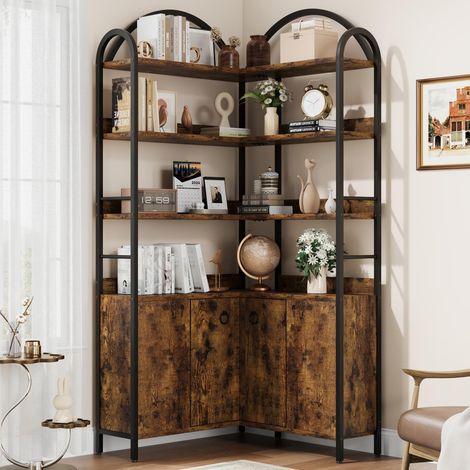 Bibliothèque d'Angle en L 6 Niveaux Arche Armoire Portes Vintage 188cm (1/5)