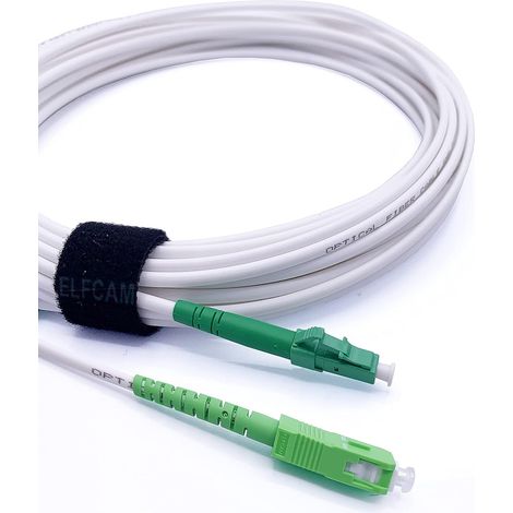 Elfcam® - Cable a Fibre Optique SC/APC a LC/APC Monomode Simplex 9/125um OS2 Jarretiere Optique LSZH Blanc (35M) (1/5)