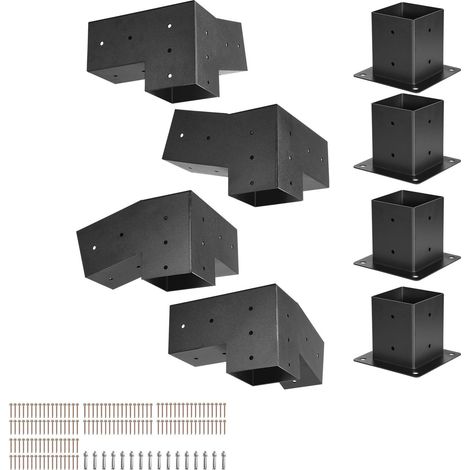 Kit pergola poutres bois 92 x 92 mm, équerre inclinée 3 voies acier carbone, vis et platines incluses, lot de 8, jardin (1/5)