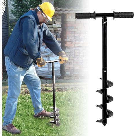 Beijiyi – Mèche pour tarière manuelle 10 cm – Longueur 60 cm – Acier laminé à froid – Pour sols argileux et caillouteux – Gants inclus