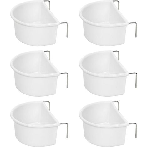Lot de 6 mangeoires oiseaux cage coupelle forme D blanc (1/5)
