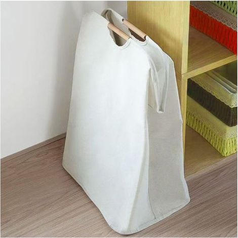 1 Panier à linge, coton et lin, poignée en bois, pliable, 30x30x40 cm, rangement salle de bain (1/3)