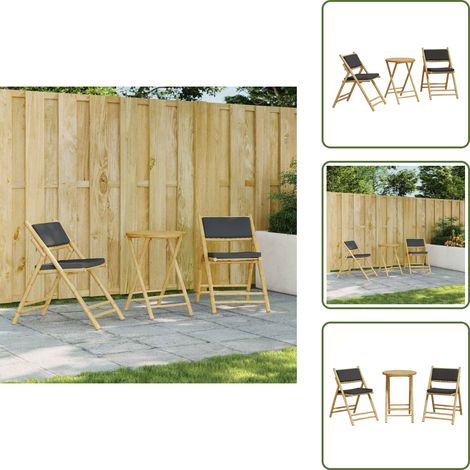 The Living Store Ensemble de bistro pliante 3 pcs et coussins gris foncé bambou - Meubles De Jardin - Salon De Jardin - Ensemble De Bistro - Mobilier Extérieur - Table Basse (1/5)