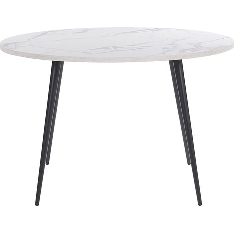 Mesa de comedor con tablero efecto mármol redonda patas de metal negro 120 cm estilo glamour moderno Odeon