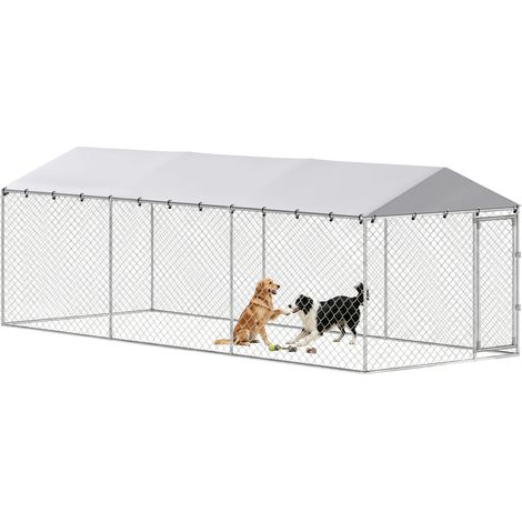 Recinto per Cani da Esterno con Rete Zincata e Serratura, in Acciaio e Tessuto Oxford, 6x2.3x2 m, Argento