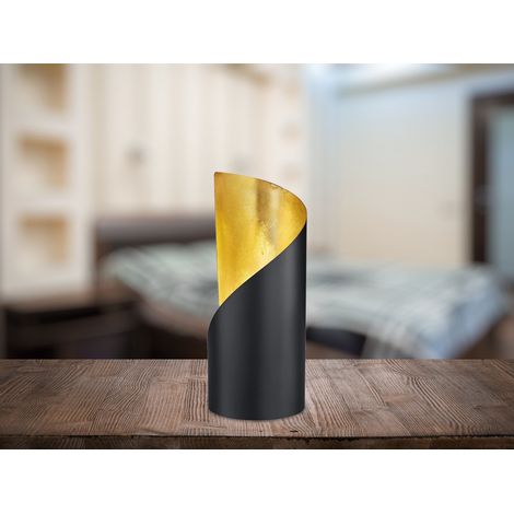 Kleine Tischleuchte FRANK 1-flammig Metall Schwarz matt / Gold, Höhe 24cm