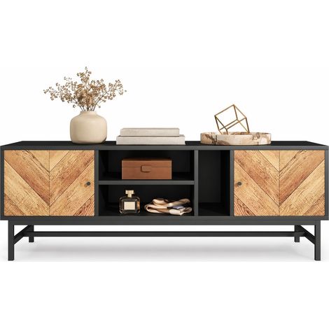 CHICFURN Mueble TV con almacenaje 150x38x50,5 cm negro y acabado madera (1/5)