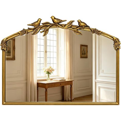 Miroir Baroque doré Antique 80 x 60(H) cm – Cadre Vintage en Fonte avec Fleurs en résine sculptées à la Main, Miroir Mural incassable pour Salle de Bain, Salon et Chambre à Coucher (1/5)