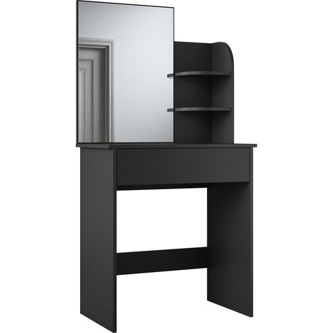 SIRHONA Toeletta con Specchio Tavolo da Trucco con 1 Cassetto e 2 Ripiani Portaoggetti Postazione Trucco Moderno 70 x 40 x 140cm Mobile da Trucco - Nero (1/5)