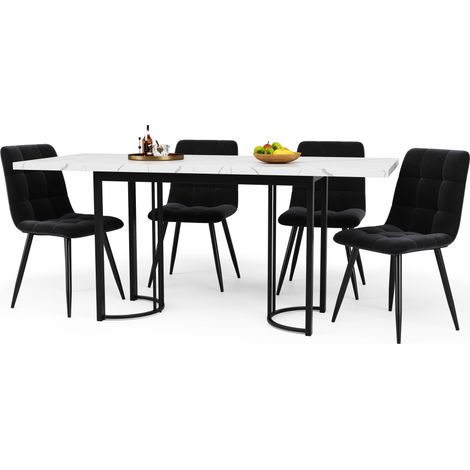 Conjunto de comedor extensible para 4 personas 140-179,5 x 80 cm metal MDF y terciopelo HOMVRA (1/5)