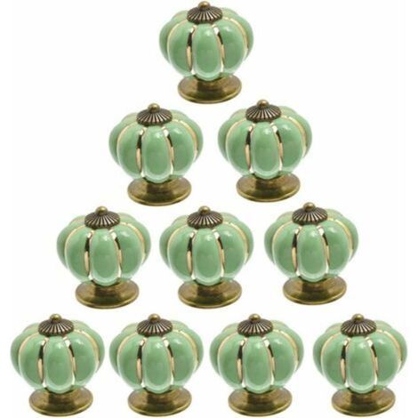 Lot de 10 boutons de porte vintage en céramique en forme de citrouille Vert clair (1/5)