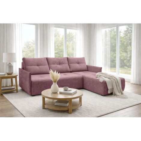 AX LIVING Ecksofa Damascus Rosa mit Schlaffunktion Bettkasten Schlafsofa 212 cm rechts